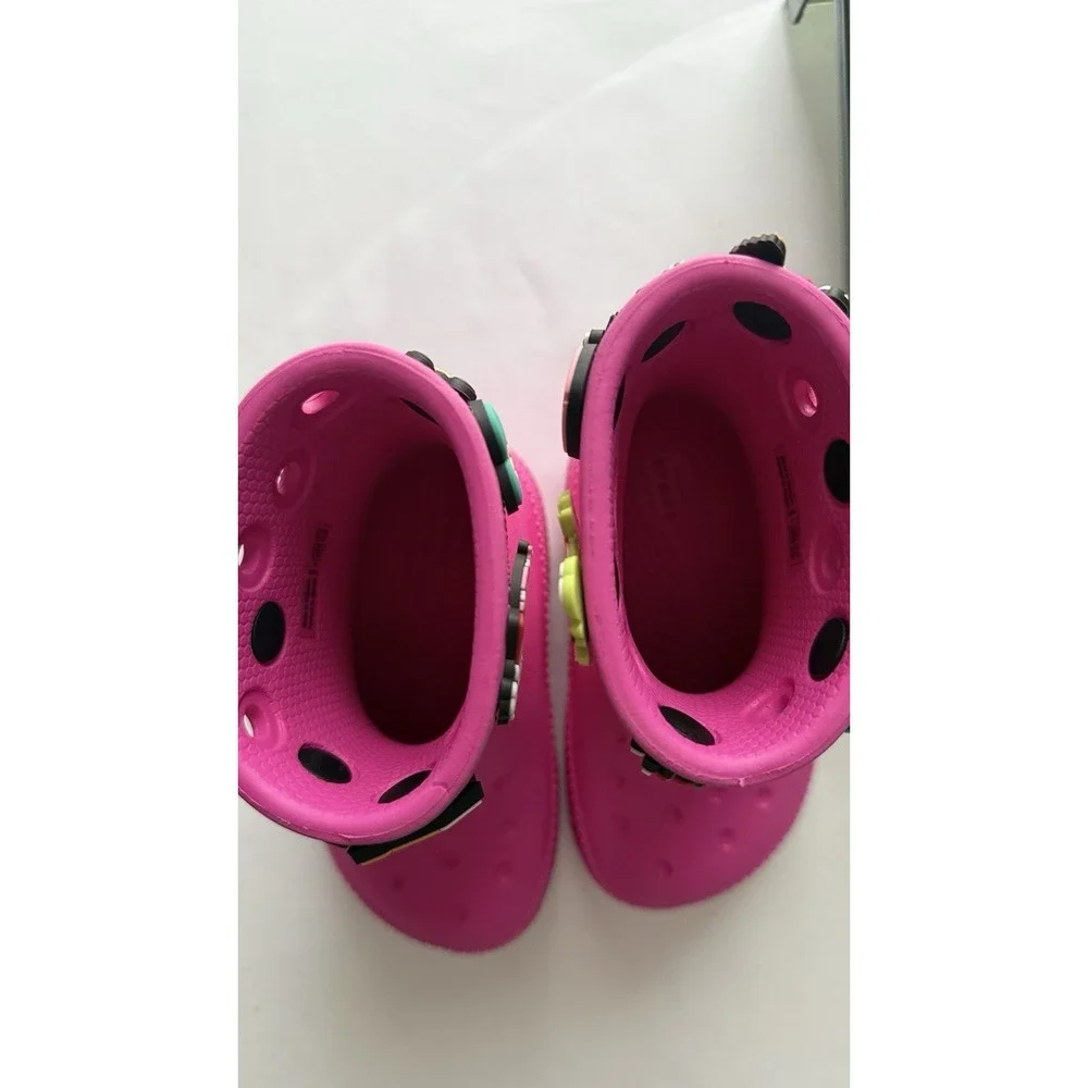 Pink Crocs Rain With Various Jibbitz Charms On The Collar Toddler Size C6 GUC